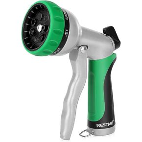 RESTMO Garden Hose Nozzle, Heavy Duty Metal Water Hose Nozzle with 7 Adjustable Spray Patterns, High Pressure Hand Sprayer with Flow Control for Watering Plants & Lawns, Washing Cars & Pets