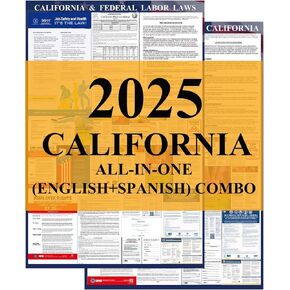 KIKIGO 2025 California State and Federal Labor Laws Poster - OSHA Workplace Compliant 24" x 36" - All in One Required Posting -(English & Spanish Combo)