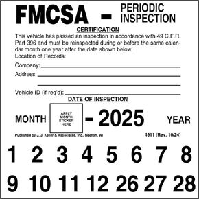 FMCSA Periodic Inspection Label 50-pk. - 5" x 5", Permanent Self Adhesive Vinyl - Meet DOT AVIR 49 CFR Part 396 Requirements - J. J. Keller & Associates