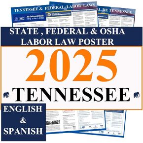 2025 Tennessee Labor Law Poster State, Federal, Osha Compliant 24" x 36" - All in One Required Posting -(English & Spanish Combo)