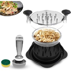 Chicken Shredder Tool Twist Large, Double Strong Anti-Slip Strip, Visible Meat Shredder Machine with Brush and Removable Plate, Meat Grinder, Ergonomic Handle, Dishwasher Safe, BPA Free