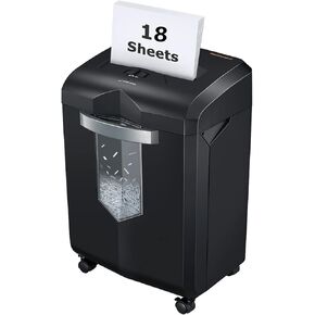 bonsaii 18 Sheet Heavy Duty Cross-Cut Paper and Credit Card Shredder, 6 Gallon Pullout Basket and 4 Casters, Black
