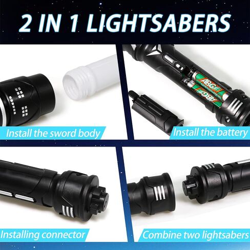 2 Pcs Light Sword Toys - 2 in 1 Children's Dual Light Swords with FX Sound, Motion Sensitive, Dress Up Costume Kit, Kids Gifts in Saudi Arabia