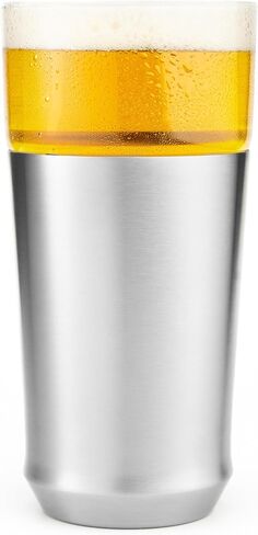 Elevated Craft Hybrid Vacuum Insulated Stainless Steel Base with Removable Pint Glass Insert, Ideal Insulation for Beers & Cold Beverages with Built-in Bottle Opener, Durable & Stylish, Steel (16 oz) in Saudi Arabia