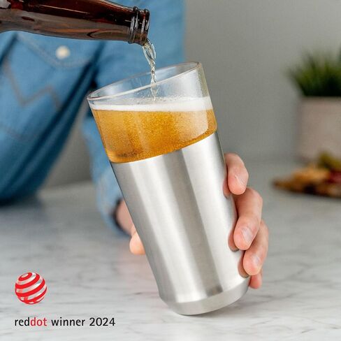 Elevated Craft Hybrid Vacuum Insulated Stainless Steel Base with Removable Pint Glass Insert, Ideal Insulation for Beers & Cold Beverages with Built-in Bottle Opener, Durable & Stylish, Steel (16 oz) in Saudi Arabia