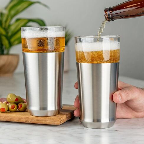 Elevated Craft Hybrid Vacuum Insulated Stainless Steel Base with Removable Pint Glass Insert, Ideal Insulation for Beers & Cold Beverages with Built-in Bottle Opener, Durable & Stylish, Steel (16 oz) in Saudi Arabia
