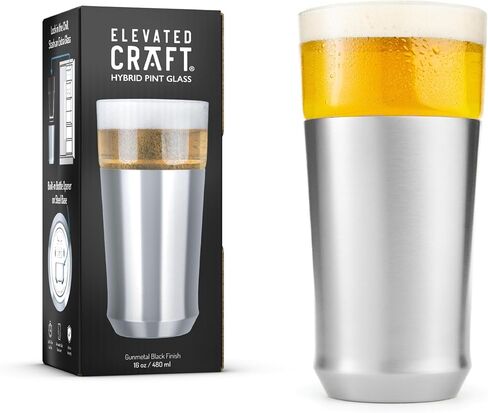 Elevated Craft Hybrid Vacuum Insulated Stainless Steel Base with Removable Pint Glass Insert, Ideal Insulation for Beers & Cold Beverages with Built-in Bottle Opener, Durable & Stylish, Steel (16 oz) in Saudi Arabia