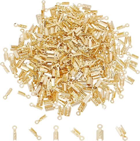 Ph Pandahall 300pcs Cord End Caps 3 أحجام ، طية مقعدة من الذهب 14K على الأطراف النحاسية CARPS CRIMP نهايات حبل جلدية حبل نهاية لصنع المجوهرات صنع سوار DIY in Kuwait