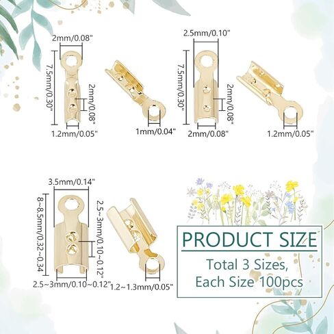 Ph Pandahall 300pcs Cord End Caps 3 أحجام ، طية مقعدة من الذهب 14K على الأطراف النحاسية CARPS CRIMP نهايات حبل جلدية حبل نهاية لصنع المجوهرات صنع سوار DIY in Kuwait
