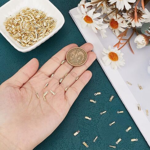 Ph Pandahall 300pcs Cord End Caps 3 أحجام ، طية مقعدة من الذهب 14K على الأطراف النحاسية CARPS CRIMP نهايات حبل جلدية حبل نهاية لصنع المجوهرات صنع سوار DIY in Kuwait