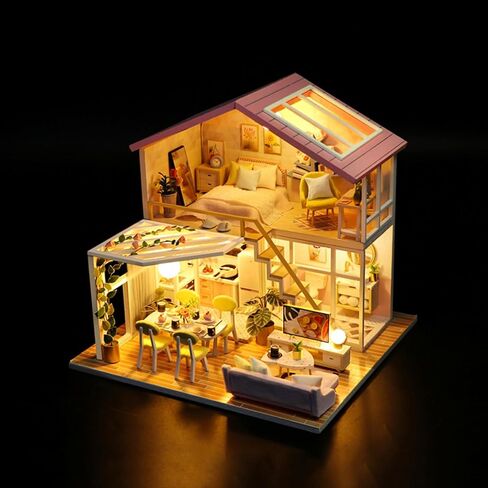 DIY Miniature House Kit, Tiny House Kit with LED & Music Movement, DIY Wooden Dollhouse Miniature Kit for Adults Teen, Wooden Crafts Lovely Dollhouse Kit, Bamboo Stream Garden in Saudi Arabia