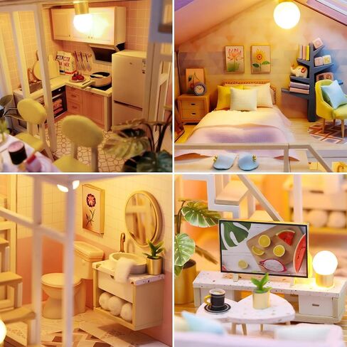 DIY Miniature House Kit, Tiny House Kit with LED & Music Movement, DIY Wooden Dollhouse Miniature Kit for Adults Teen, Wooden Crafts Lovely Dollhouse Kit, Bamboo Stream Garden in Saudi Arabia