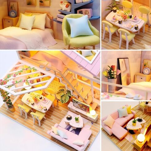 DIY Miniature House Kit, Tiny House Kit with LED & Music Movement, DIY Wooden Dollhouse Miniature Kit for Adults Teen, Wooden Crafts Lovely Dollhouse Kit, Bamboo Stream Garden in Saudi Arabia