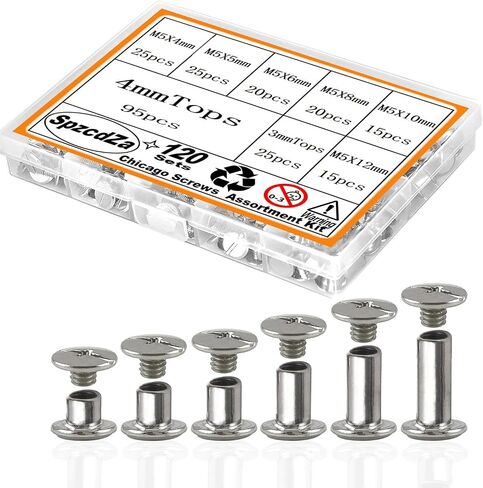مجموعة مسامير شيكاغو ، SPZCDZA 120SETS 6 أحجام مسامير مسامير ملزمة شيكاغو الفضية لإصلاح DIY جلدية حزام حزام حزام الأحذية المحفظة (M5x4،5،6،8،10،12mm) (الفضة) in Kuwait