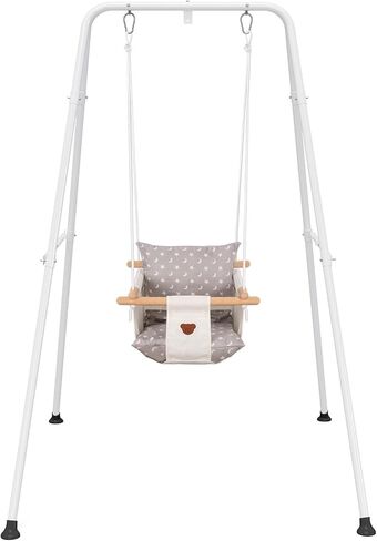 Baby Swing with Stand, Swing Set for Infant, Outdoor Indoor Swing Set with Canvas Cushion Seat (White) in Saudi Arabia