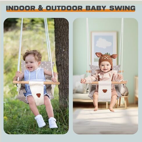 Baby Swing with Stand, Swing Set for Infant, Outdoor Indoor Swing Set with Canvas Cushion Seat (White) in Saudi Arabia