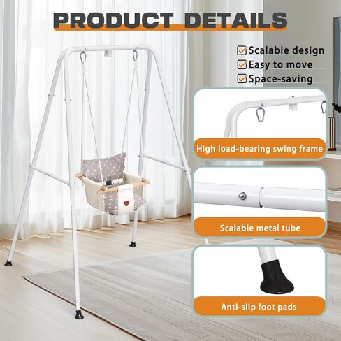Baby Swing with Stand, Swing Set for Infant, Outdoor Indoor Swing Set with Canvas Cushion Seat (White) in Saudi Arabia