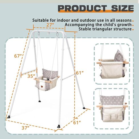 Baby Swing with Stand, Swing Set for Infant, Outdoor Indoor Swing Set with Canvas Cushion Seat (White) in Saudi Arabia