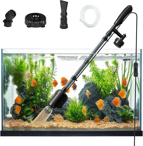 Electric Aquarium Vacuum Gravel Cleaner,32W 6 in 1 Multifunction Automatic Fish Tank Gravel Cleaner Vacuum for Wash Sand & Water Changer, Adjustable Filteration Circulation for 10-200 Gallon Tank in Saudi Arabia