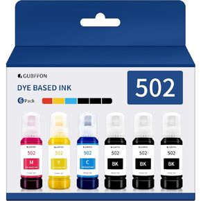 502 Ink 600ml for EcoTank ET-2800 ET-2803 ET-2700 ET-2850 ET-3830 ET-3850 ET-2760 ET-3760 ET-15000 Inkjet Printer, T502 Refill Ink Bottle Replacement Liquid(100mlx6 3K,C,M,Y)(Not Sublimation Ink)