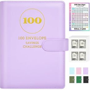 Sooez 100 Envelopes Money Saving Challenge, A5 Savings Challenge Book to Save $5,050, Money Saving Binder with Reusable Tracker, Save Challenge Book Challenge Kit with Cash Envelope, Purple