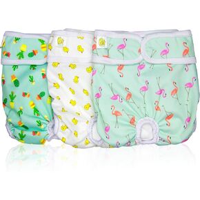 Pet Magasin Reusable Washable Dog Diapers (Pack of 3), Highly Absorbent with Strong & Flexible Velcro (Trending, M (14"-19" Waist))