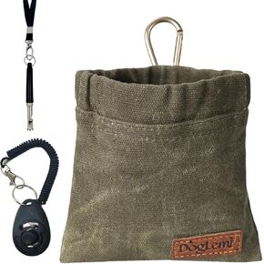 Dog Training Kit,Puppy Dog Treat Pouch Bag with Dog Clicker and Silent Whistle with Lanyard,Hands-Free Training Dog Treat Pouch,Includes Carabiner,for Pet Puppy Travel or Outdoor Use(Green)