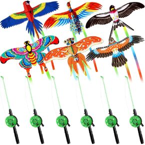 6 Pcs Large Fishing Rod Kite, 23.62 Inch Vivid Butterfly Kite Bulk, Easy to Fly, Swallow Parrot Goldfish Phoenix Kites for Adults Family in Spring Outdoor Beach Team Building