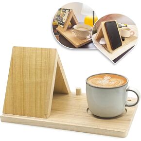 Triangle Book Holder for Book Rest, Small Book Stand with Cup Holder Gift for Book Lover Mini Bookshelf for Reading Nook Book Accessory for Night Stand Decor Office Desk Library Table（Beige） …