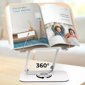 حامل للكتاب للقراءة - حامل كتاب قابل للتعديل مع قاعدة دوارة 360 درجة ، وتصميم مريح للقراءة الموسعة ، قابلة للطي ومحمولة ، ضرورة للكتب المدرسية ، الكتاب المقدس ، كتاب الطبخ ، درجات الموسيقى ، الجهاز اللوحي