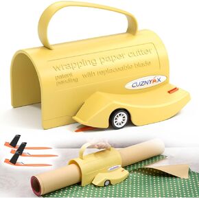Wrapping Paper Cutter, Gift Wrap Cutter with 3 Replaceable Blade Sets for Birthday Paper Gift Wrapping Paper Roll Cutter with Handle Christmas Wrapping Paper Cutter Tool Tube Holder Slicing