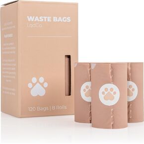 Bio-Based Dog Poop Bags, Silky Soft & Leak-Proof, Lavender-Scented, Made from Cornstarch – 8 Rolls, 120 Bags