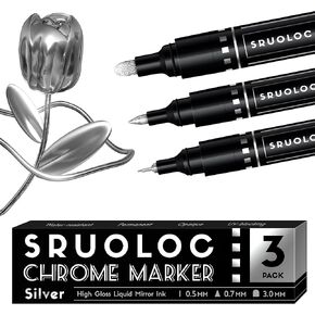 3Pcs Liquid Chrome Paint Markers, Oil-based Permanent Chrome Maker, Gloss Mirror Marker Repairing, Reflective Metallic Pen Markers for Touch Up Model Painting DIY Art Projects, Silver