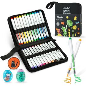 Ohuhu Acrylic Paint Markers Direct Liquid: 24 Colors Flexible Brush Tip Acrylic Markers High Opacity Paint Pens Waterproof Lightfast for Rock Painting Easter Eggs Wood Glass Ceramic Canvas - Nahuku