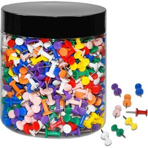 JIKIOU 800 Count Assorted Colors Push Pins for Bulletin Board Thumb Tacks for Wall Corkboard Map Calendar Photo -Home Office Craft Projects Heavy Duty Plastic Head Steel Pin (8 Colors)