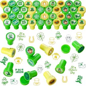 50 Pieces St. Patrick's Day Stampers Shamrock Holiday Stampers Plastic Colored Stamps Prize for Kids, Schools, Classroom Supplies, St Patrick's Party Favors