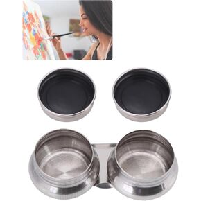 Large Mouth Double Dipper Palette Cup,Oil Paint Megilp Turpentine Solvent Container with Lid,Artists Metal Double Dipper Clip On Palette