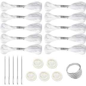 Yousoontic Sashiko kit Adjustable Sashiko Thimble and Needles Thread Thimble Sewing Set for Hand Quilting and Embroidery, White Thread