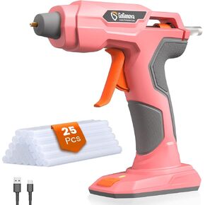 GoGonova Glue Gun Zuel, 20s Fast Preheating Anti-drip Cordless Glue Gun, 2Ah USB-C Rechargeable Hot Glue Gun Kit with 25 Pcs Mini Glue Sticks, Smart Power-Off, Pink