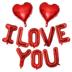 16 Inch Red I LOVE YOU Red Heart Balloons, 10 Pcs Red I LOVE YOU Letters Balloons Red Heart Valentine's DAY Balloons Banner for Valentine's DAY Wedding Ceremonies Party Decorations I LOVE YOU
