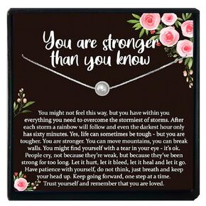 Encouragement Gifts for Woman, Uplifting Gift, 925 Sterling Silver Classic White Pearl Necklace with Meaningful Message, Ready To Gift
