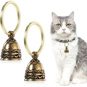 2 Pieces Pet Bells Brass Cat Collar Charms 0.98 inch Small Cats and Dogs Bell Vintage Copper Keychain Anti-Lost Training Pet Pendant Tags Accessories for Kitten Puppy Outside