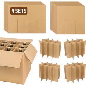 4 Sets Glass Dividers for Moving Boxes Fits 16x12x12 Inch Box, Cardboard Dividers for Boxes, Wine Boxes for Shipping & Glass Packing Kits (Box Not Included)