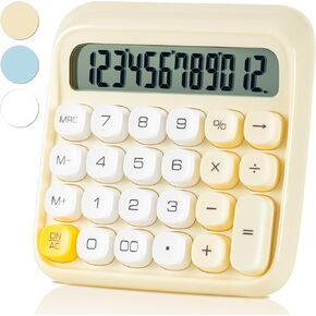 Deli Mechanical Switch Calculator 12 Digit, Large LCD Display Calculators Desktop with Big Buttons, Cute Calculator for Teachers Students Basic Office, White