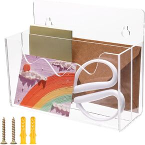 2in1 Acrylic Mail Holder Wall Mount & Countertop, Pletpet 2 Slots Mail Organizer Countertop Clear Acrylic Mail Holder Box Acrylic File Holder Envelope Holder Desk Letter Sorter for Home Office School