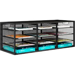 PAG Adjustable Mail Sorter Organizer, Countertop Literature Organizer, Student Mailbox for Classroom, Desktop Bill Paper Organizer for Office Home School, 12 Compartments, Black
