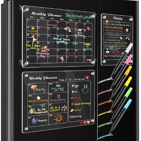 LOVIMAG Magnetic Dry Erase Calendar for Fridge, Acrylic Magnetic Monthly Weekly Daily Calendar for Refrigerator Set, Clear Fridge Calendar, Includes 6 Highlight Markers with 6 Colors