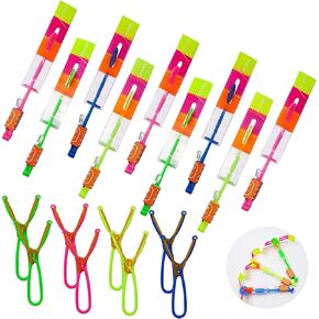 الصاروخ المقلاع يطير مع أضواء LED توهج الحفل المظلم ، 12 قاذفات + 12 طائرات الهليكوبتر LED ، Slingshot Amazing Arrow Glow Supplies for Kids (24 قطعة)
