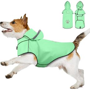 Dog Rain Coats for Medium Dogs Waterproof Raincoat Lightweight Hood Doggie Rainwear, Reflective Dog Rain Jacket, Green Hooded Dog Raincoats with Adjustable Drawstring/Reflective Strip/Leash Hole