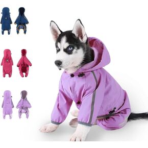Dog Raincoat, Dog Rain Jacket for Puppy Dog with Hat, Small Dog Lightweight Raincoat, Waterproof Rain Jacket with Reflective Strip. (Purple, Small)